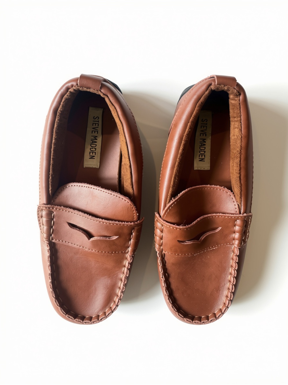 Steve Madden Boys Tan Leather Penny Loafers